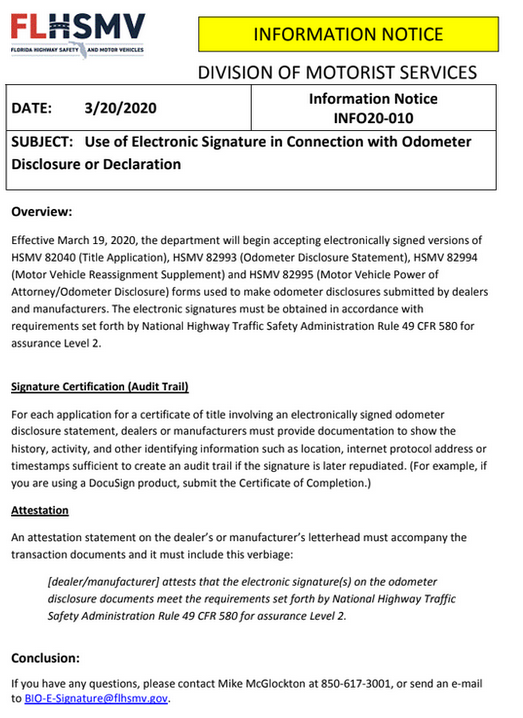 Florida DMV eSignatures Florida DMV Accepts eSignatures