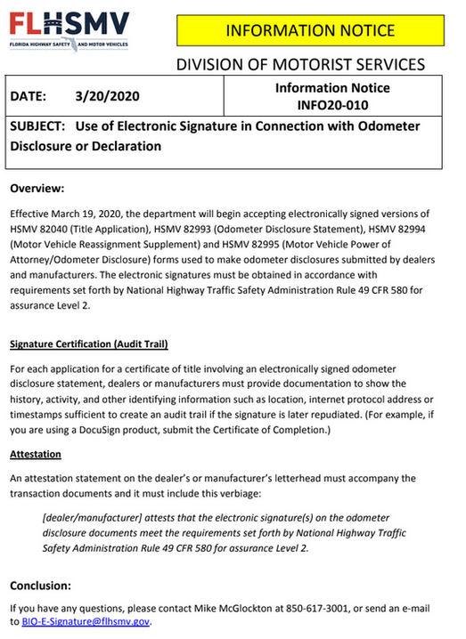 Florida DMV Accepts eSignatures